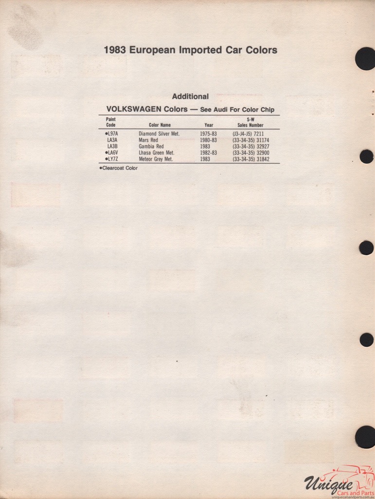 1983 Volkswagen Paint Charts Acme 3